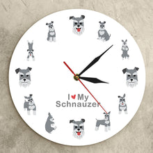 Load image into Gallery viewer, Image of a Schnauzer wall clock with 12 different Schnauzer designs for every hour