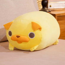 Load image into Gallery viewer, this image shows a laying cute yellow pug stuffed animal plush pillow.