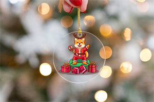 I Love Shiba Inu Christmas Tree Ornaments-Christmas Ornament-Christmas, Dogs, Shiba Inu-Sitting Around Presents with Reindeer Horns-4
