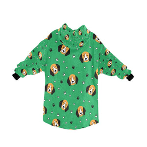 image of a green colored beagle blanket hoodie for kid 