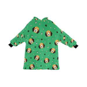 image of a green colored beagle blanket hoodie for kid  - back view