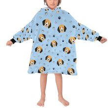 Load image into Gallery viewer, image of a kid wearing a beagle blanket hoodie - light blue