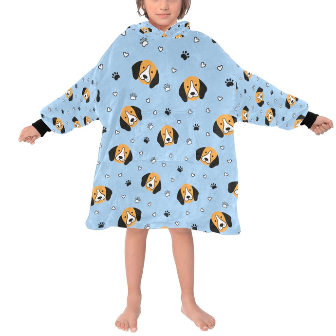 image of a kid wearing a beagle blanket hoodie - light blue