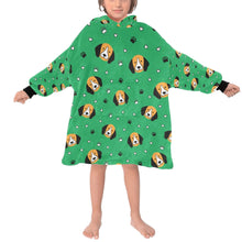 Load image into Gallery viewer, image of a kid wearing a beagle blanket hoodie - green