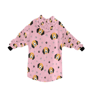 image of a light pink colored beagle blanket hoodie for kid - back view