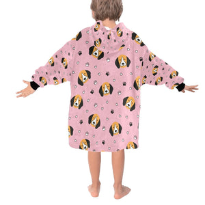 image of a light pink colored beagle blanket hoodie for kid  - back view