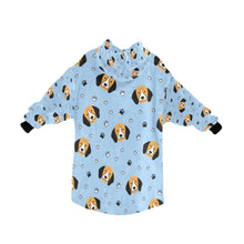 Load image into Gallery viewer, image of a light blue colored beagle blanket hoodie for kid  - back view