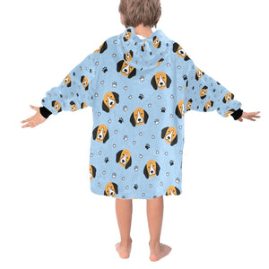 image of a light blue colored beagle blanket hoodie for kid  - back view