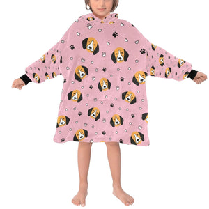 image of a kid wearing a beagle blanket hoodie - light pink