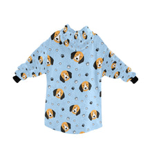 Load image into Gallery viewer, image of a light blue beagle blanket hoodie - back view
