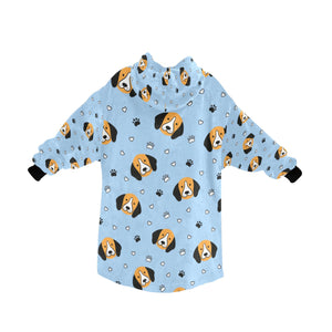image of a light blue beagle blanket hoodie - back view
