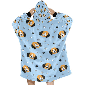 image of a light blue beagle blanket hoodie - back view 