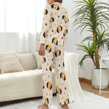 Load image into Gallery viewer, image of a woman wearing a beige pajamas set - beagle pajamas set - back view