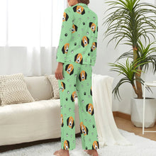 Load image into Gallery viewer, image of a woman wearing a green pajamas set - beagle pajamas set - back view