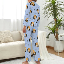 Load image into Gallery viewer, image of a woman wearing a blue pajamas set - beagle pajamas set - back view
