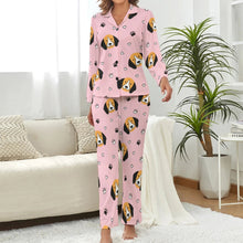 Load image into Gallery viewer, image of a woman wearing a pink pajamas set - beagle pajamas set