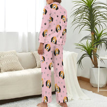 Load image into Gallery viewer, image of a woman wearing a pink pajamas set - beagle pajamas set- back view