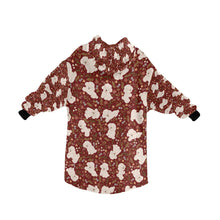 Load image into Gallery viewer, image of a red blanket hoodie with bichon frise all-over design - bichon frise blanket hoodie - back view