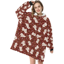 Load image into Gallery viewer, image of a woman wearing a bichon frise blanket hoodie for women - maroon