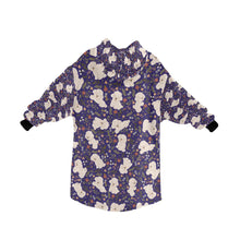 Load image into Gallery viewer, image of a purple blanket hoodie with bichon frise all-over design - bichon frise blanket hoodie - back view