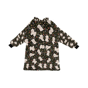 image of a black blanket hoodie with bichon frise all-over design - bichon frise blanket hoodie