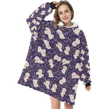 Load image into Gallery viewer, image of a woman wearing a bichon frise blanket hoodie for women - purple