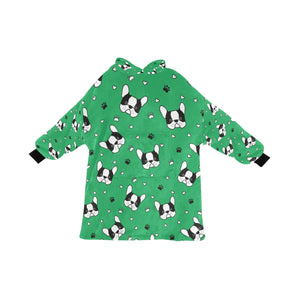 image of a green blanket hoodie - boston terrier blanket hoodie for kids 