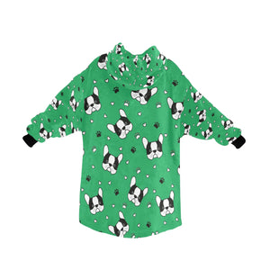 image of a green blanket hoodie - boston terrier blanket hoodie for kids  - back view