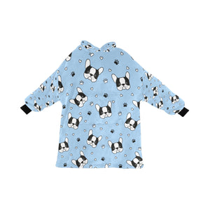 image of a light blue blanket hoodie - boston terrier blanket hoodie for kids