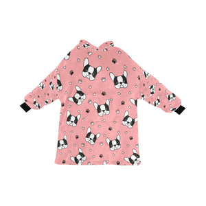 image of a light pink blanket hoodie - boston terrier blanket hoodie for kids