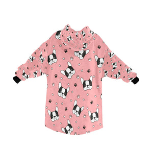 image of a light pink blanket hoodie - boston terrier blanket hoodie for kids - back view