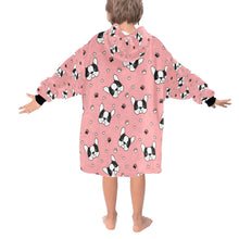 Load image into Gallery viewer, image of a light pink blanket hoodie - boston terrier blanket hoodie for kids - back view