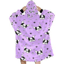 Load image into Gallery viewer, image of a boston terrier blanket hoodie - purple boston terrier blanket hoodie - back view
