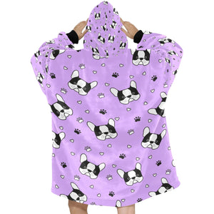 image of a boston terrier blanket hoodie - purple boston terrier blanket hoodie - back view