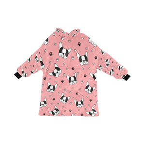 image of a boston terrier blanket hoodie - light pink boston terrier blanket hoodie 
