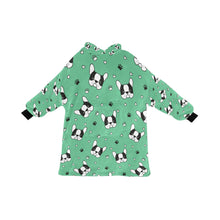Load image into Gallery viewer, image of a boston terrier blanket hoodie - green boston terrier blanket hoodie 