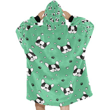 Load image into Gallery viewer, image of a boston terrier blanket hoodie - green boston terrier blanket hoodie  - back view