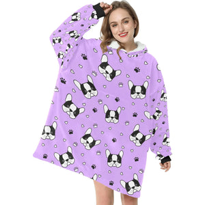 image of a boston terrier blanket hoodie for women - purple
