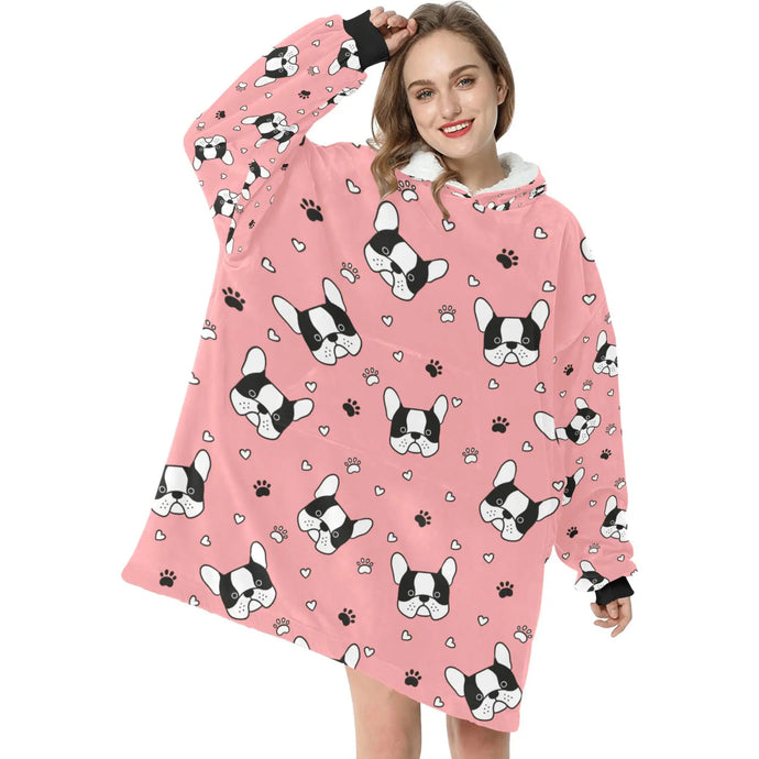 image of a boston terrier blanket hoodie for women - light pink