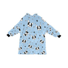 Load image into Gallery viewer, image of a boston terrier blanket hoodie - blue boston terrier blanket hoodie 