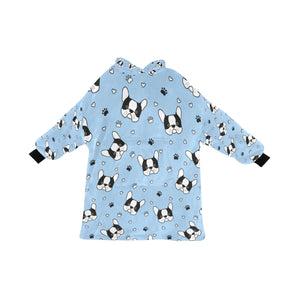 image of a boston terrier blanket hoodie - blue boston terrier blanket hoodie 