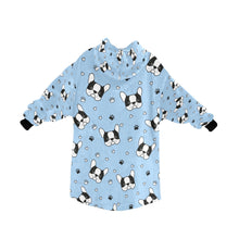 Load image into Gallery viewer, image of a boston terrier blanket hoodie - blue boston terrier blanket hoodie - back view 