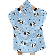 Load image into Gallery viewer, image of a boston terrier blanket hoodie - blue boston terrier blanket hoodie  - back view