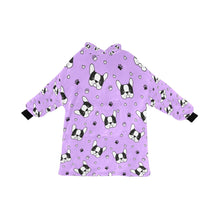 Load image into Gallery viewer, image of a boston terrier blanket hoodie - purple boston terrier blanket hoodie 
