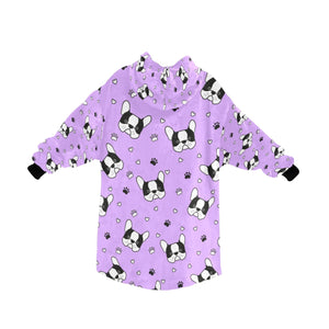 image of a boston terrier blanket hoodie - purple boston terrier blanket hoodie - back view