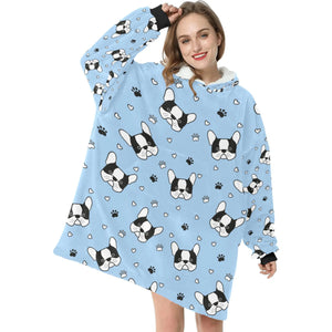 image of a boston terrier blanket hoodie for women - light blue