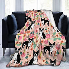 Load image into Gallery viewer, Image of a boston terrier dog blanket in the most adorable floral Boston Terrier design