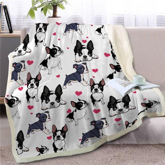 Image of a beautiful boston terrier blanket in the cutest Boston Terriers with hearts design