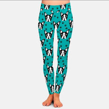 Load image into Gallery viewer, Front image of a lady wearing ankle length boston terrier leggings