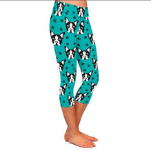 Load image into Gallery viewer, Side image of a lady wearing mid calf boston terrier leggings
